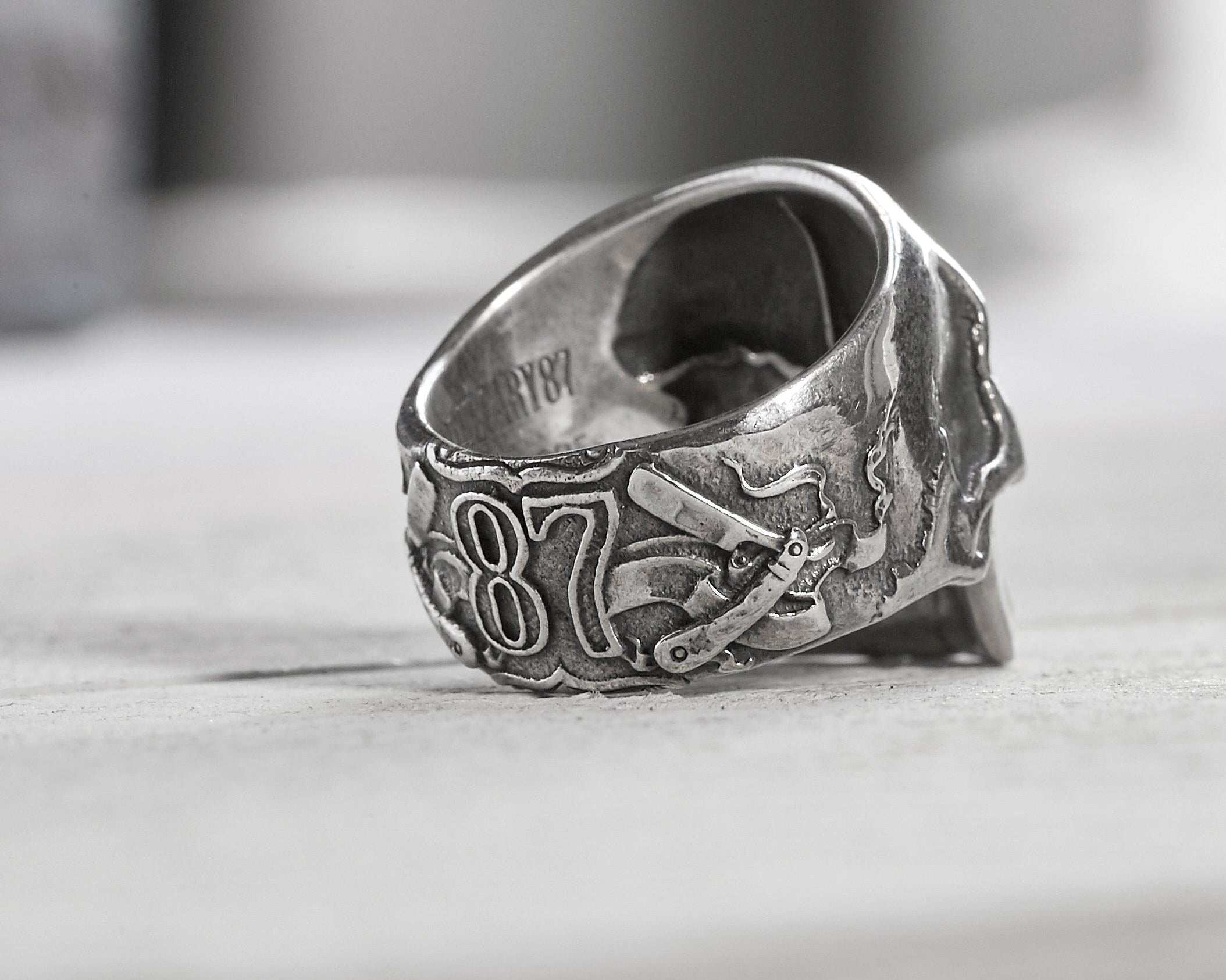 Apothecary 87 Barber Skull Ring - Silver