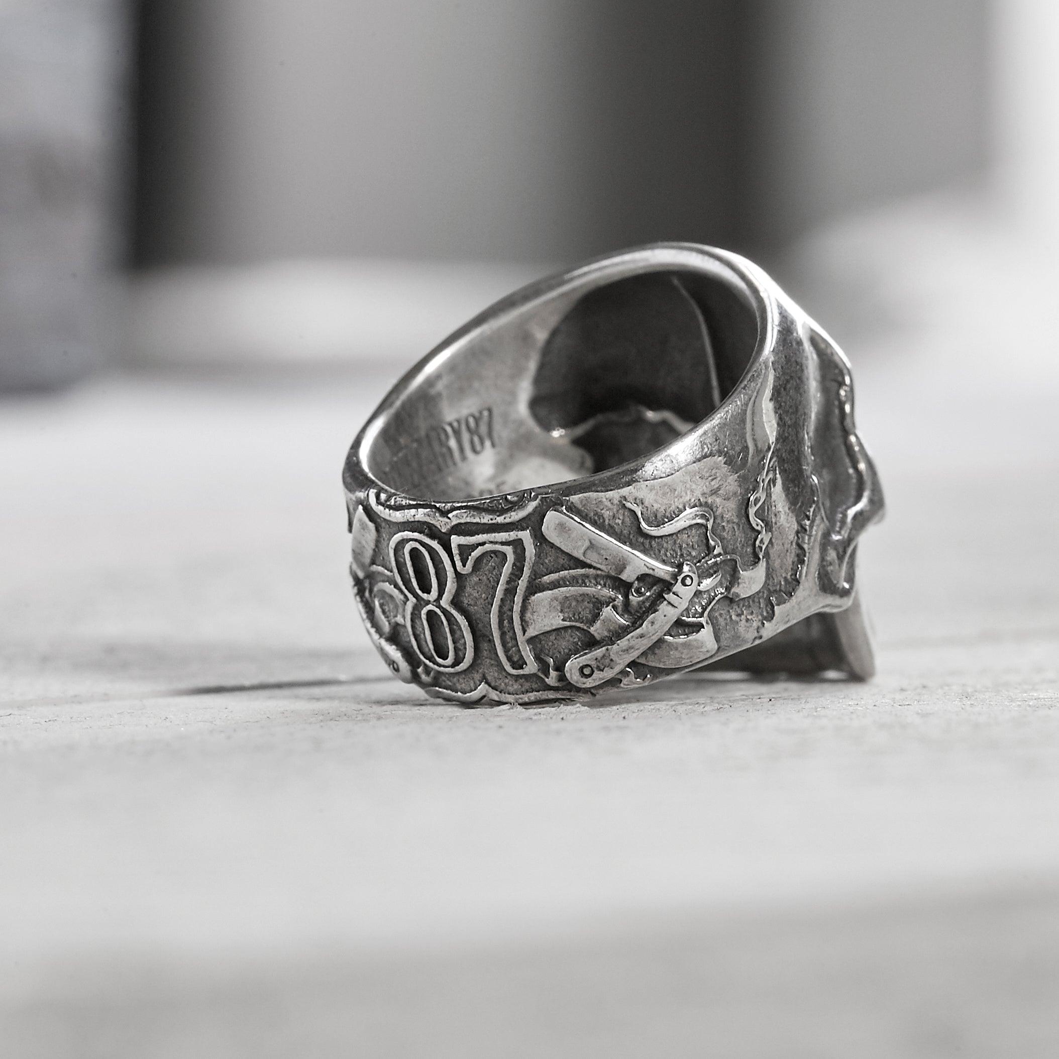 Apothecary 87 Barber Skull Ring - Silver